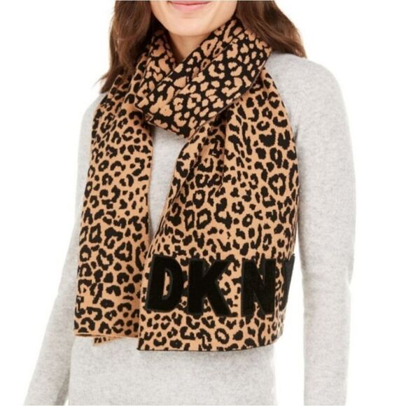 DKNY Leopard Print Large LOGO Scarf - Picture 1 of 5